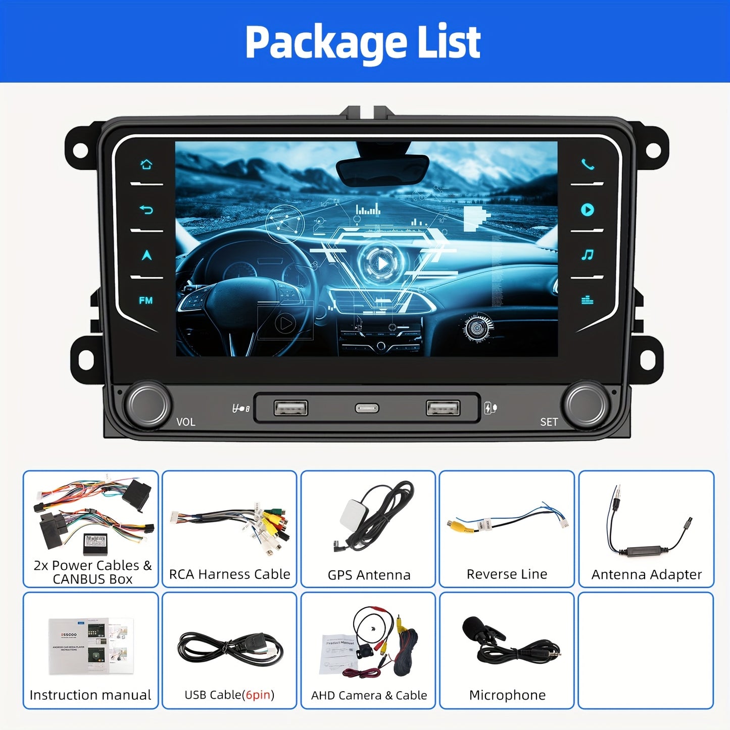 Autoradio – Multimedia Unit – Car Stereo – Navigatiesysteem – Touchscreen Radio – 7 Inch IPS Display – Android 14 Systeem – Inclusief Achteruitrijcamera en Microfoon