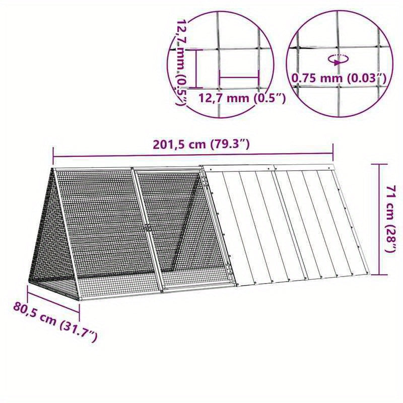 Sturdy Steel Frame Cage for Small Animals - 201.5x80.5x71cm, Removable Wire Mesh with Ventilation Holes, Durable Metal Construction for Hamsters, Guinea Pigs, Chickens & More, Pet Cage, Secure Pet Enclosure, Ventilated Design