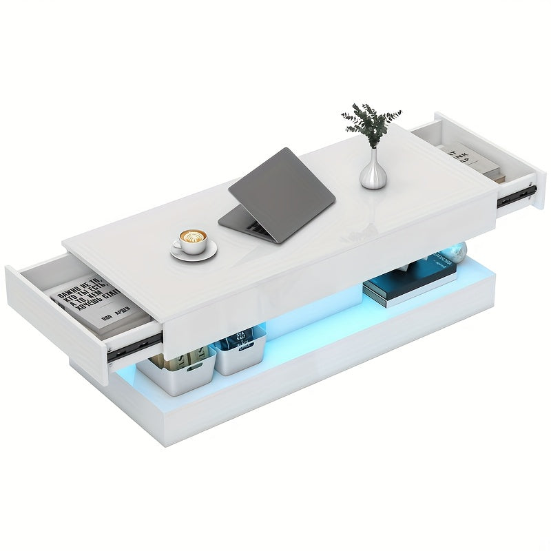 Witte Salontafel – Moderne Tafel – Opbergtafel – Sofa Tafel – Minimalistisch Meubel – Met Lade En Open Planken – Duurzaam Houtlook – Ruimtebesparend Design