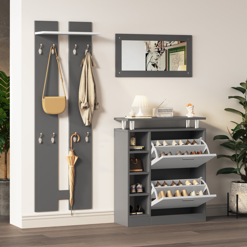 Schoenenkast – Schoenenopberger – Schoenenrek – Schoenenkast – Schoenenkast met Spiegels – Wandgemonteerd – Ruimtebesparend Design – Duurzaam Spaanplaat 80x25x96 cm