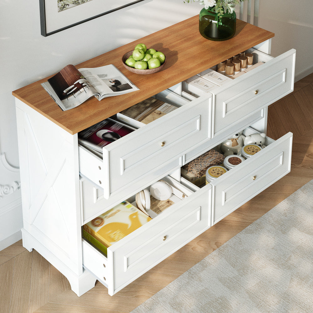 Modern Minimalist 6-Drawer with Smooth Doors/Drawers - Compact Contemporary Sideboard Suitable for Living Room, Dining Room, Hallway - Space-Saving Furniture