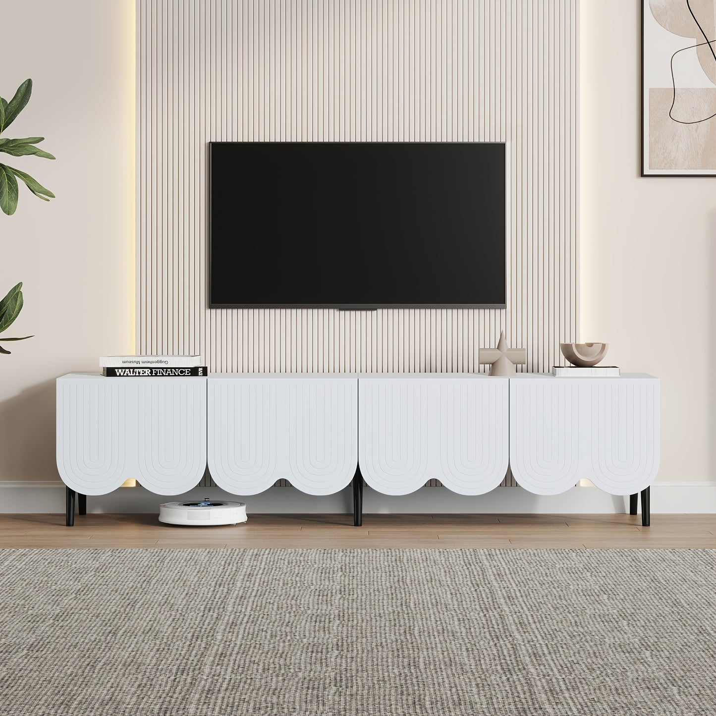TV Meubel – Tv Kast – Tv Dressoir – Tv Stand – Media Meubel – Wit – Uniek Design – Kabelbeheer – Geschikt Voor Tv Tot 203,2 cm