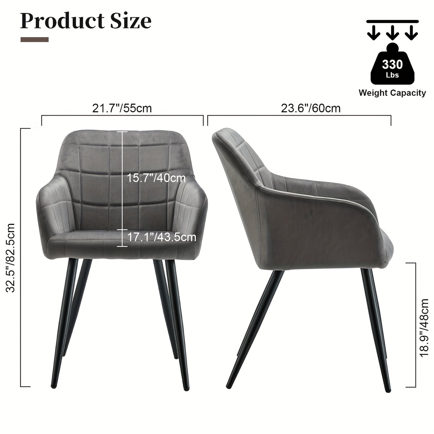 Velvet Eetkamerstoelen – Stoelen – Armstoelen – Keukenstoelen – Design Stoelen – Set Van 2 Grijs – Ergonomisch Met Armleuningen – Memory Foam Zitting