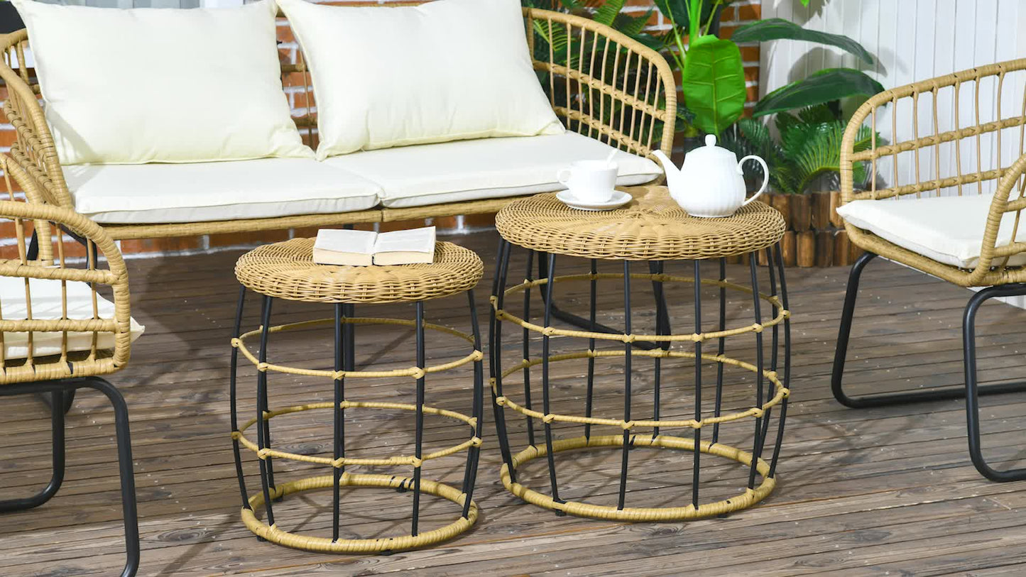 Bijzettafel – Bijzettafeltje – Salontafel – Nachtkastje – Banktafel – Set van 2 – Donkerbruin Rotan Effect – Nesting Design met Stalen Frame