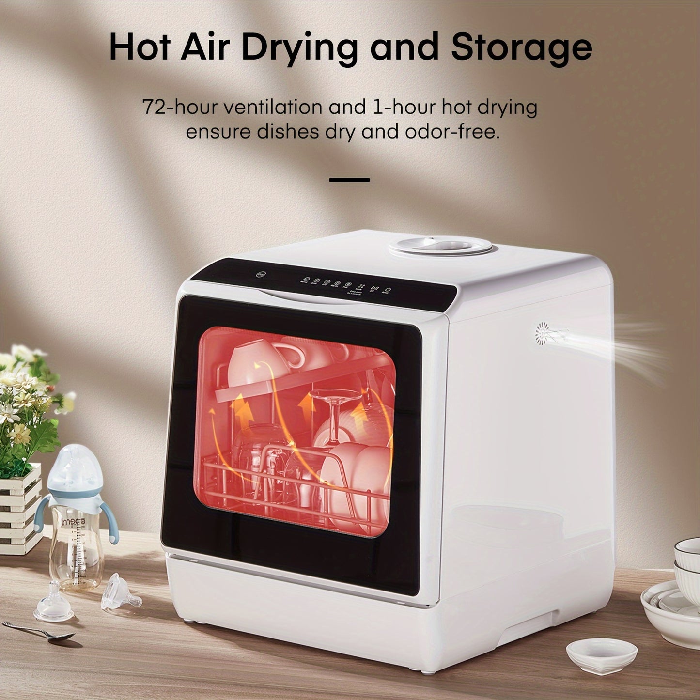 Mini Vaatwasser – Tafelvaatwasser – Campingvaatwasser – Kleine Afwasmachine – Vrijstaande Afwasmachine – 6 Wasprogramma’s – Ingebouwde 5L Watertank & 360° Dual Spray System