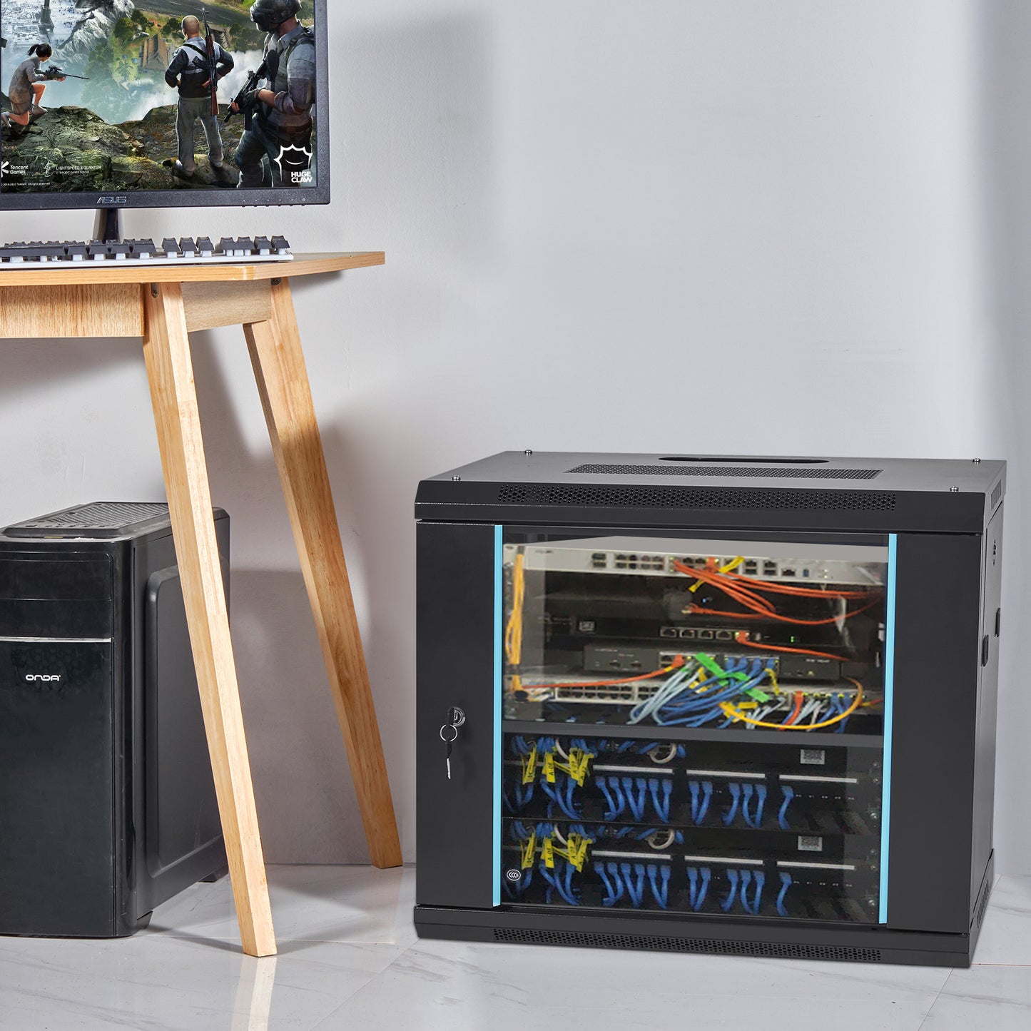 VEVOR 9U Wall Mount Network Server Cabinet, 15.5'' Deep, Server Rack Cabinet Enclosure, 200 lbs Max. Ground-mounted Load Capacity, with Locking Glass Door Side Panels, for IT Equipment, A/V Devices