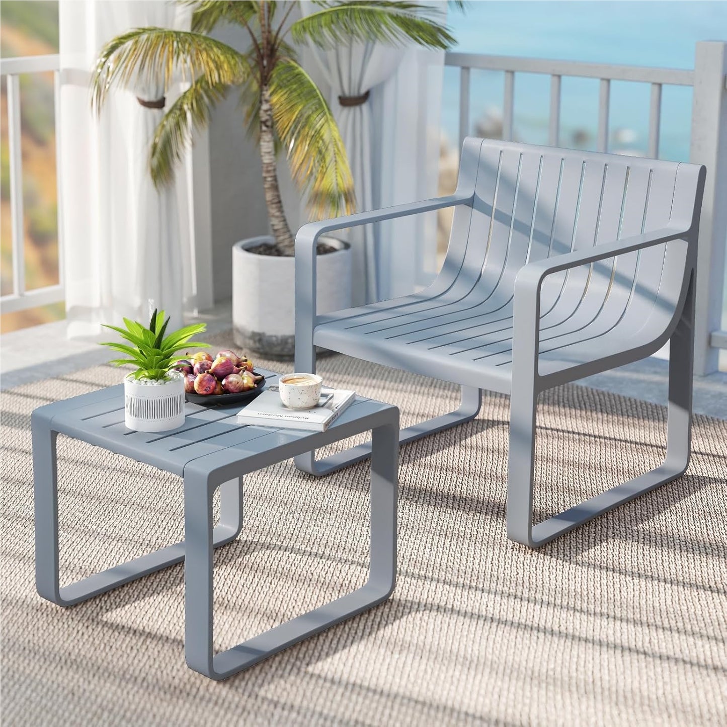 Tuinmeubelset 2-Delig – Balkonset – Tuinstel – Terrasmeubilair – Tuinstoel Met Tafel – Weerbestendig PP Materiaal – Ergonomische Stoel