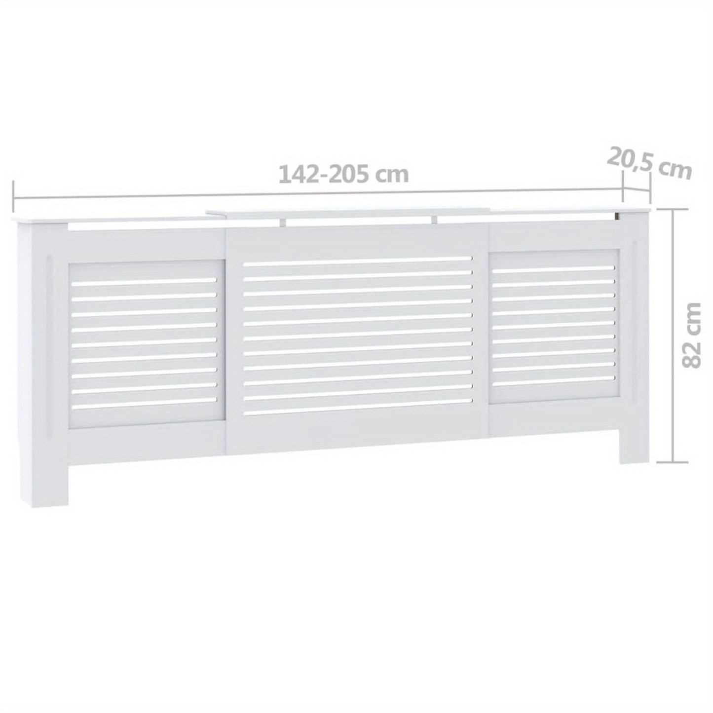Radiatorombouw – Radiatorbekleding – Verwarmingafdekking – Radiatorpaneel – Radiatorkast – Wit MDF – 205 cm Lengte – Slatted Design Voor Optimale Warmtecirculatie