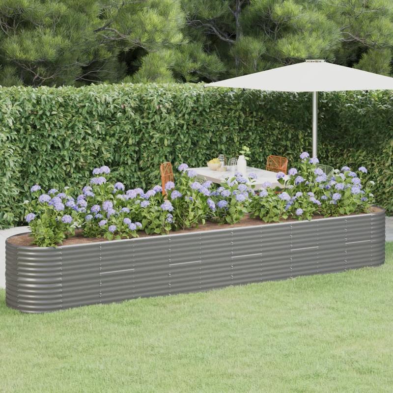 Bloemenrek – Plantenrek – Tuinrek – Plantentafel – Tuinbak – Grijs – Gepoedercoat Staal – Groot Formaat 440x80x68 cm