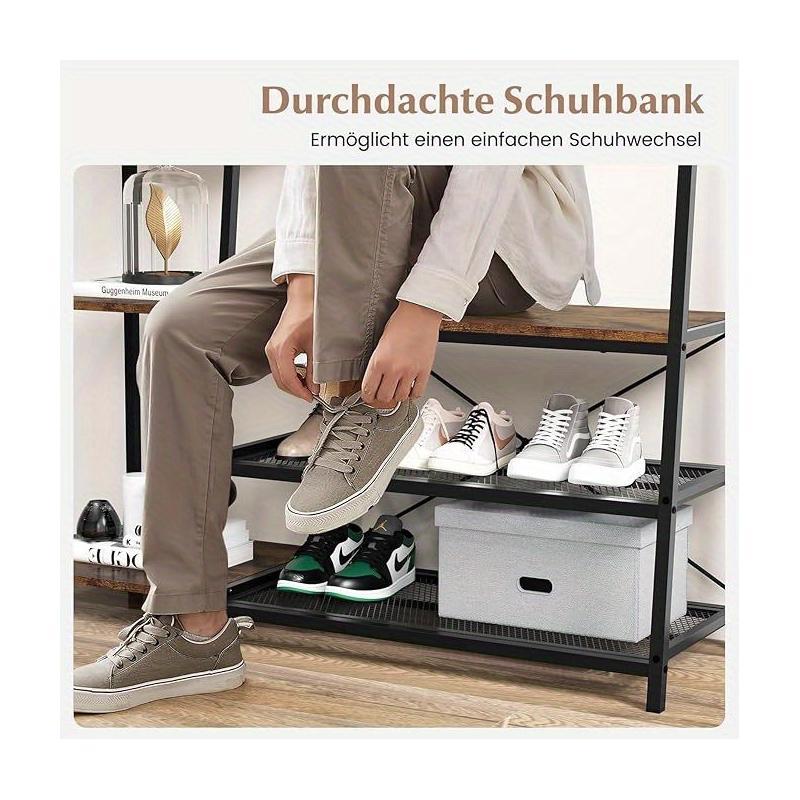 Kapstok – Wandkapstok – Schoenenrek – Halmeubel – Schoenenbank – 5-in-1 Multifunctioneel – Robuust Metaal & Hout – Vintage Bruin & Zwart