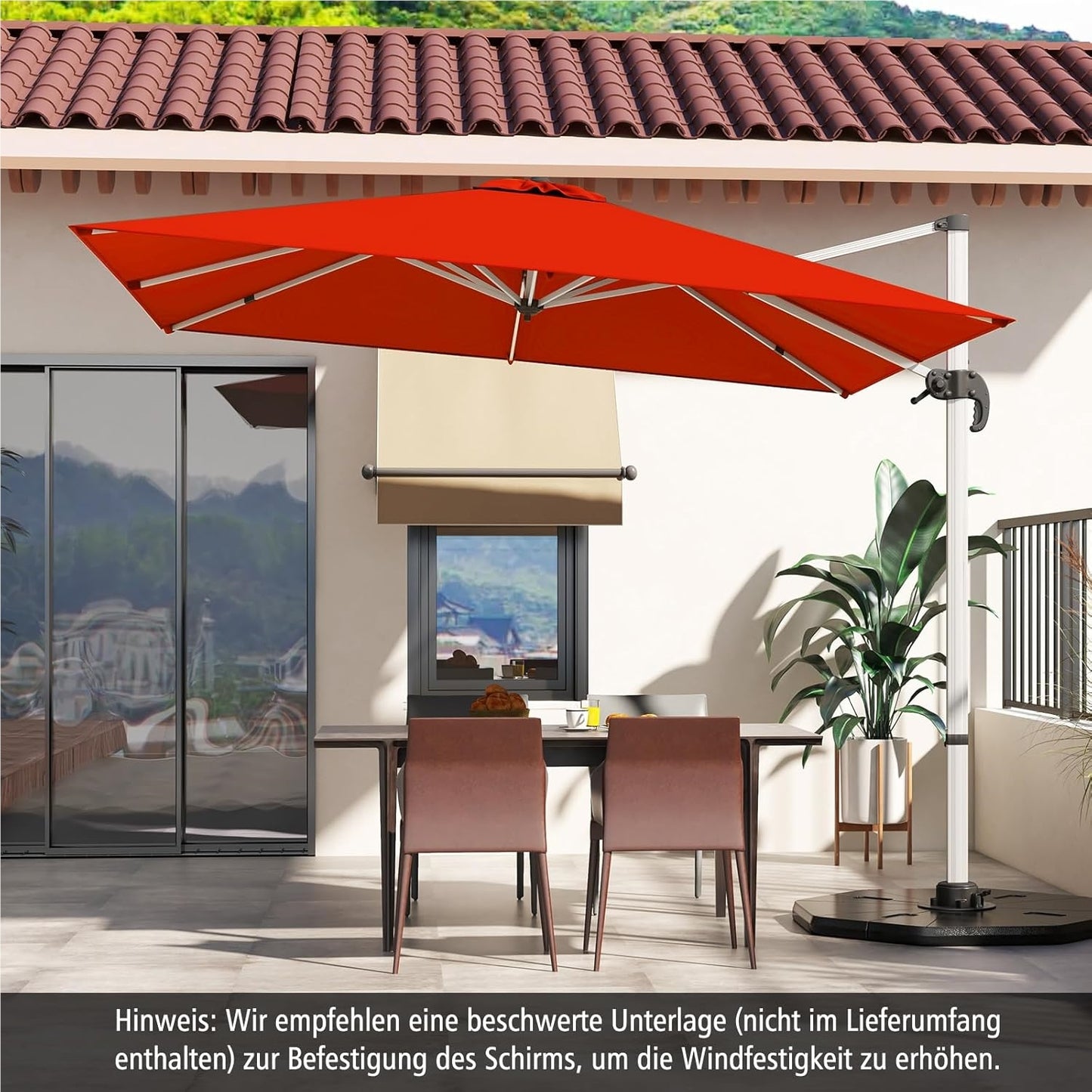 Rechthoekige Parasol – Terrasparasol – Tuinparasol – Marktparasol – Vlagparasol – 300 x 300 cm – 360° Draaibaar – Verstelbare Kantelfunctie – Rood