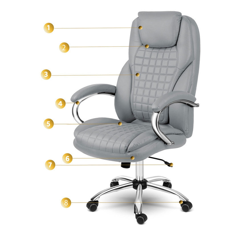 Bureaustoel – Office Chair – Kantoorstoel – Gamingstoel – Draaistoel – Verstelbare Zithoogte – SoftSwing Schommelfunctie – Lichtgrijs Eco-Leer