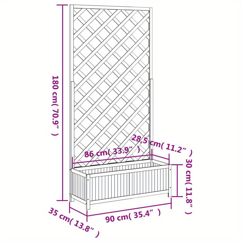 Houten Plantenbak – Bloembak – Tuinbak – Balkonbak – Kweekbak – Massief Vurenhout – 90x35x180 cm – Klimrek Stevig