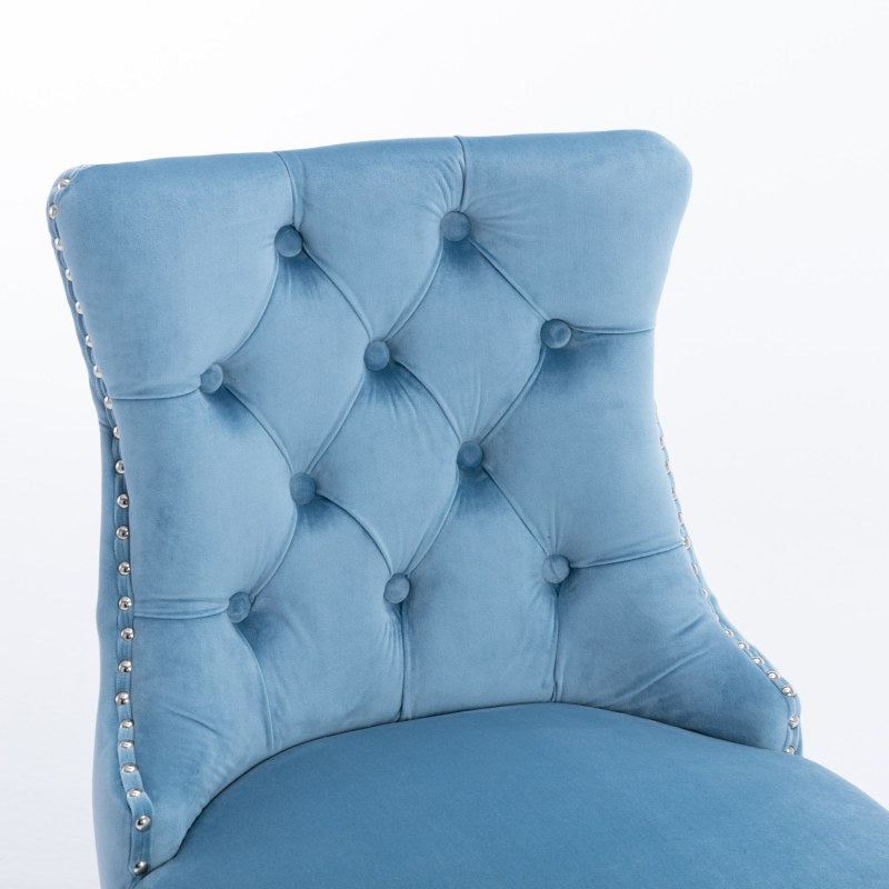 Barstoel – Barkruk – Barstoel Kruk – Barkrukken – Barstoel Stoel – Set van 2 – Lichtblauw Velvet Bekleed – Rubberen Houten Poten – Button-Tufted Rugleuning – 113 kg Draagvermogen – Retro Modern
