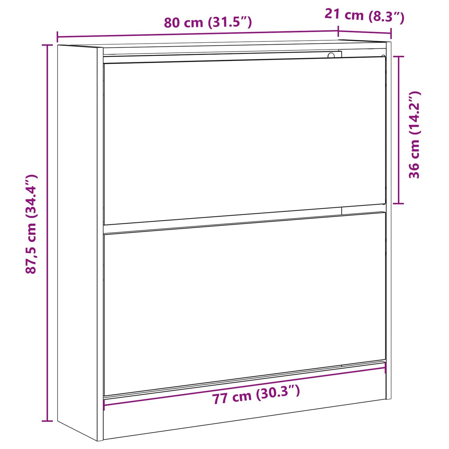 Schoenenkast – Schoenenrek – Schoenenopberger – Schoenenkastje – Schoenendisplay – Zwart Eikenhout – Flip-Drawer Systeem – Compact 80x21x87,5 cm – Ruimtebesparend Design