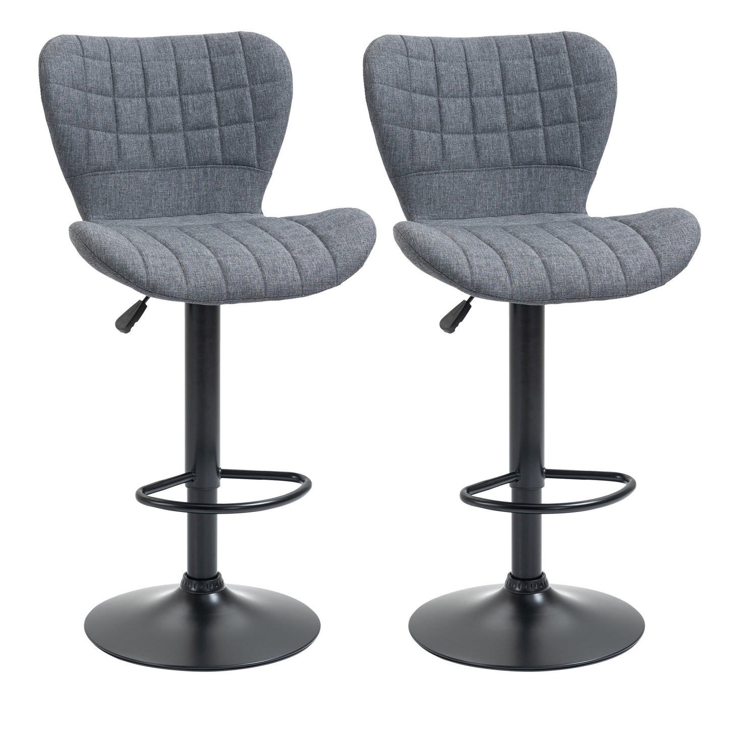 Barkrukken – Barstoelen – Krukken – Hoge Stoelen – Verstelbare Barkrukken – Grijze Fluwelen Bekleding – 360° Draaibaar – Zithoogte Verstelbaar 61-81 cm