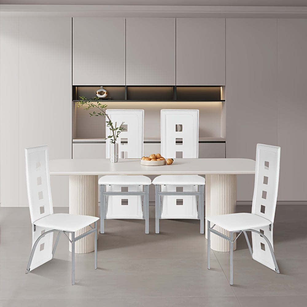 Bistrostoel – Eetkamerstoel – Tuinstoel – Klapstoel – Set van 4 – Witte PU Bekleding – Chroomkleurige Metalen Poten