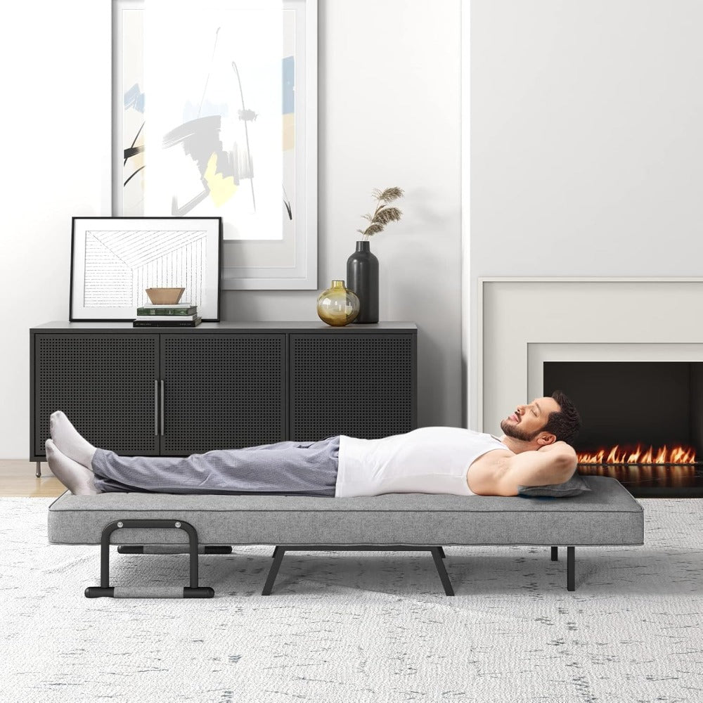 4-in-1 Opvouwbare Sofa Bed – Slaapbank – Relaxstoel – Ligstoel – Krukje – Verstelbare Rugleuning – Hoogwaardig Memory Foam – Grijs