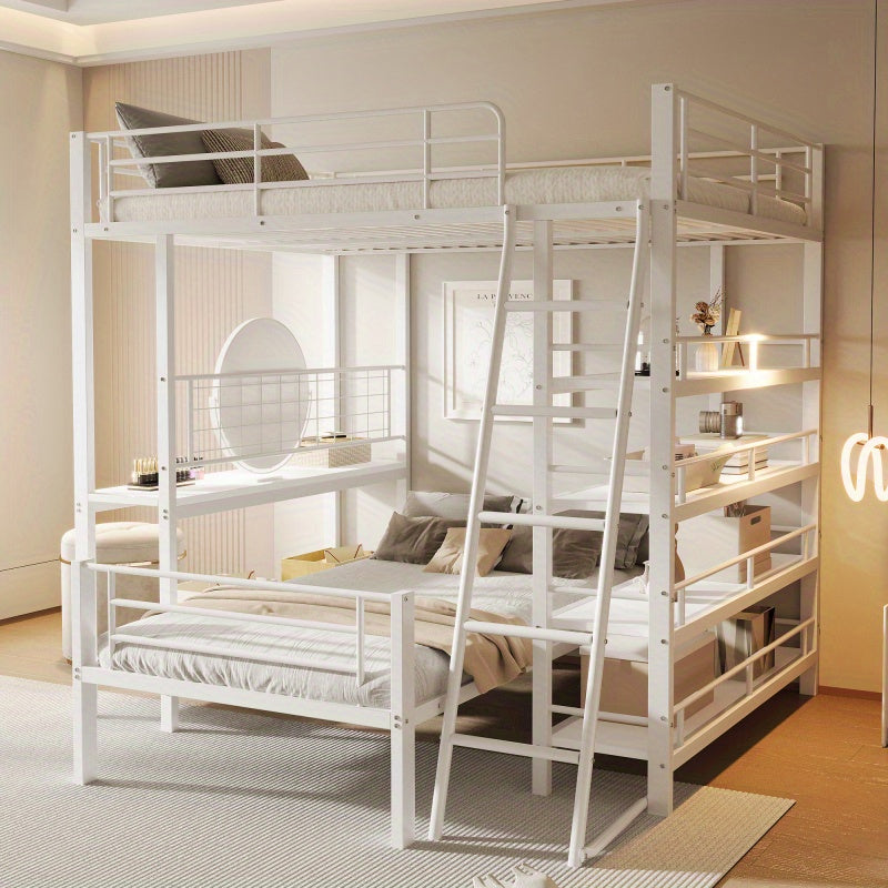 Hoogslaper – Stellingbed – Stapelbed – Mezzaninebed – Multibed – Metalen Frame – Ruimtebesparend Ontwerp – Uitvoerbaar tot Twee Losse Bedden – Stevige Draagkracht 120 kg – Wit 140x200 cm