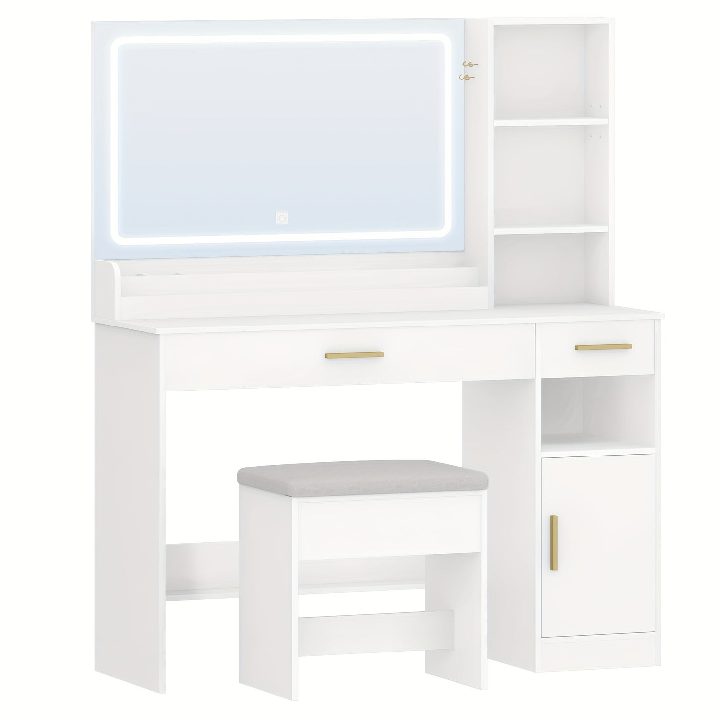 Kaptafel – Make-uptafel – Schminktisch – Toilettafel – Dressing Table – Wit – Grote Spiegel 69x50 cm – 2 Ruime Lades en Opbergvakken