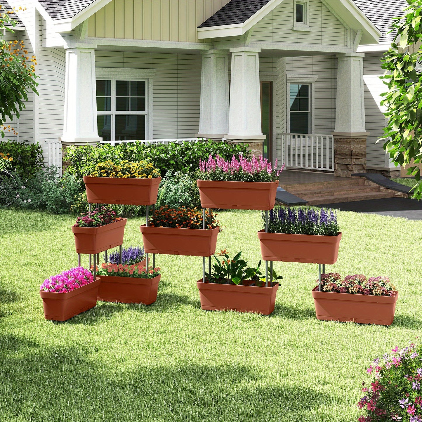 Verticale Plantenbak – Plantenbakken Set – Plantenbakken Toren – Moestuinbak – Kruidenbak – Stapelbaar – Weerbestendig PP Plastic – 6-delig 49x16x16 cm