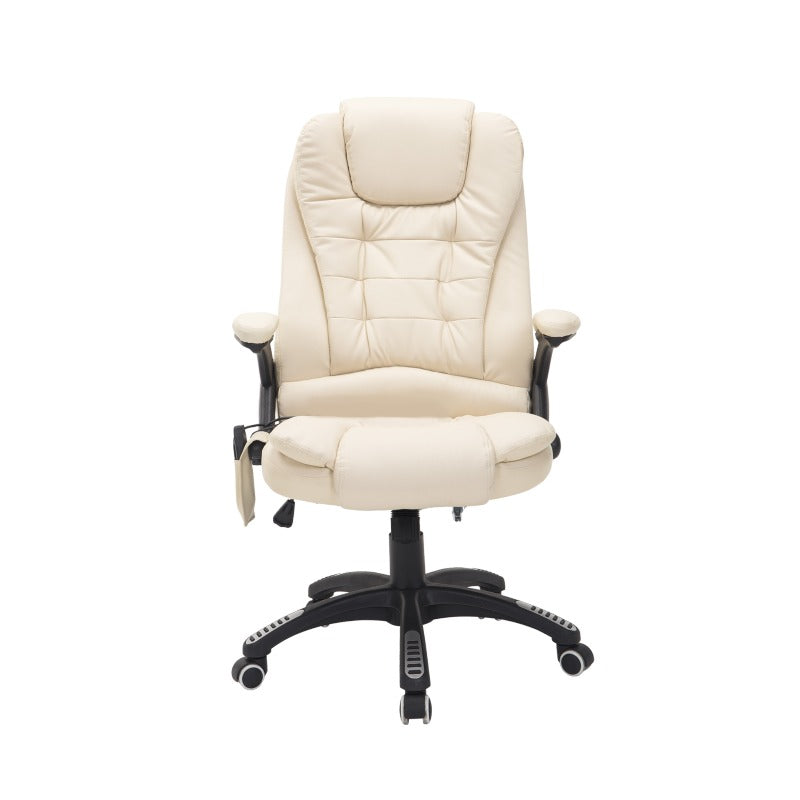 HOMCOM Massage Office Executive Chair with 6-Zone Massage & Heating, Ergonomic High Back Recliner with Adjustable Headrest, Lumbar Support, Height Adjustment, 360° Swivel & Sturdy Metal Base - Beige PU Leather for Home Offic