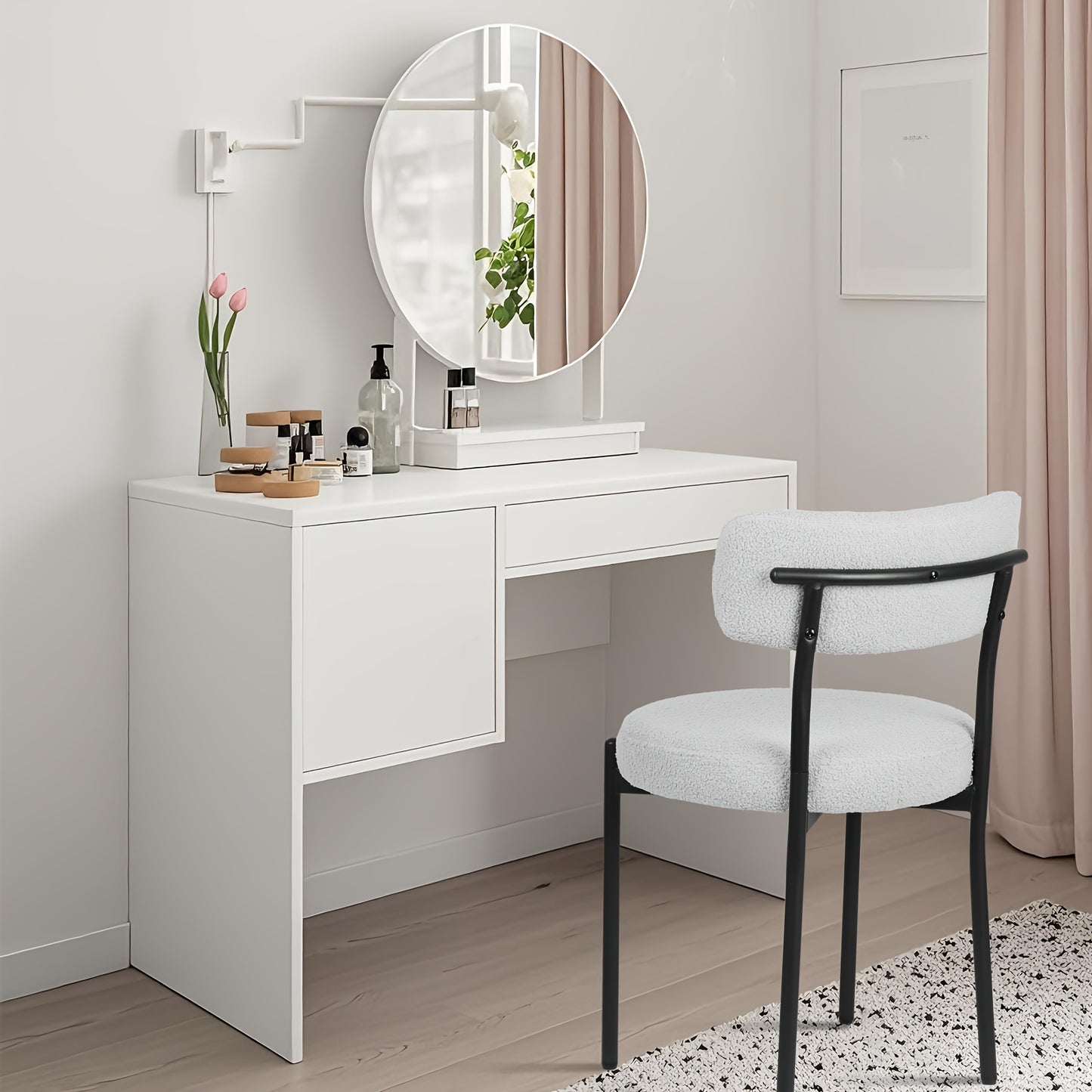Eetkamerstoelen – Stoelen – Kuipstoelen – Keukenstoelen – Eettafelstoelen – Bouclé Stof – Zwart Metalen Onderstel – Open Rug Design – Set Van 4 – Grijs