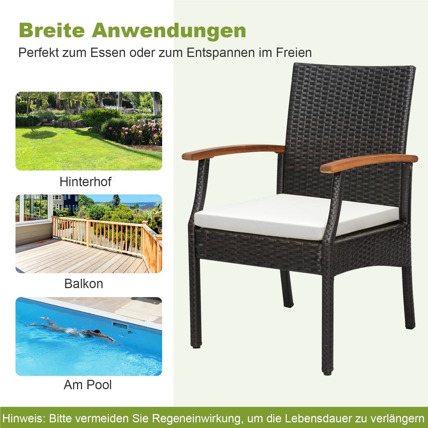 2-delige Rattan Stoel Set – Tuinstoel – Balkonstoel – Loungestoel – Terrasstoel – Poly Rattan Rugleuning – Houten Frame – Inclusief Zitkussen – Voor Buiten