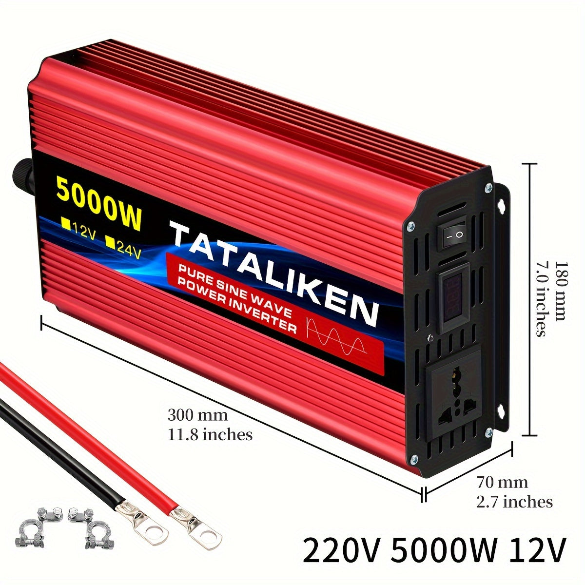 Power Inverter 12V naar 220V – Spanningsomvormer – Omvormer – DC-AC Converter – 5000W Vermogen – 2 Stopcontacten – LCD Display – Robuuste Metalen Behuizing