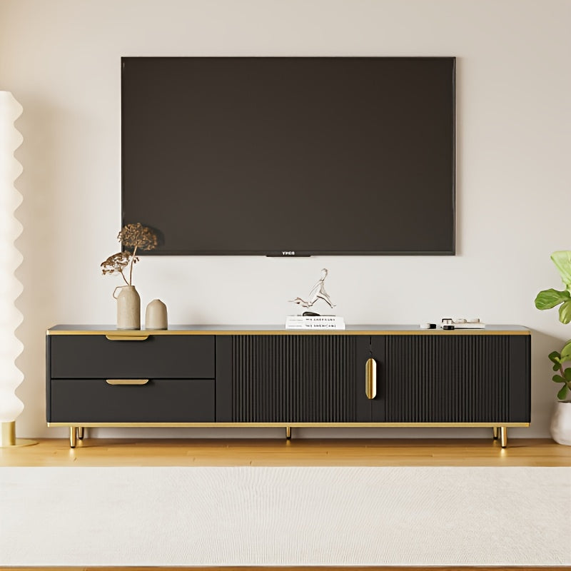 TV-stand – Tv-kast – Tv-meubel – Tv-unit – Zwarte TV-meubel met Gouden Handgrepen – Duurzaam Bamboe – Eenvoudige Montage