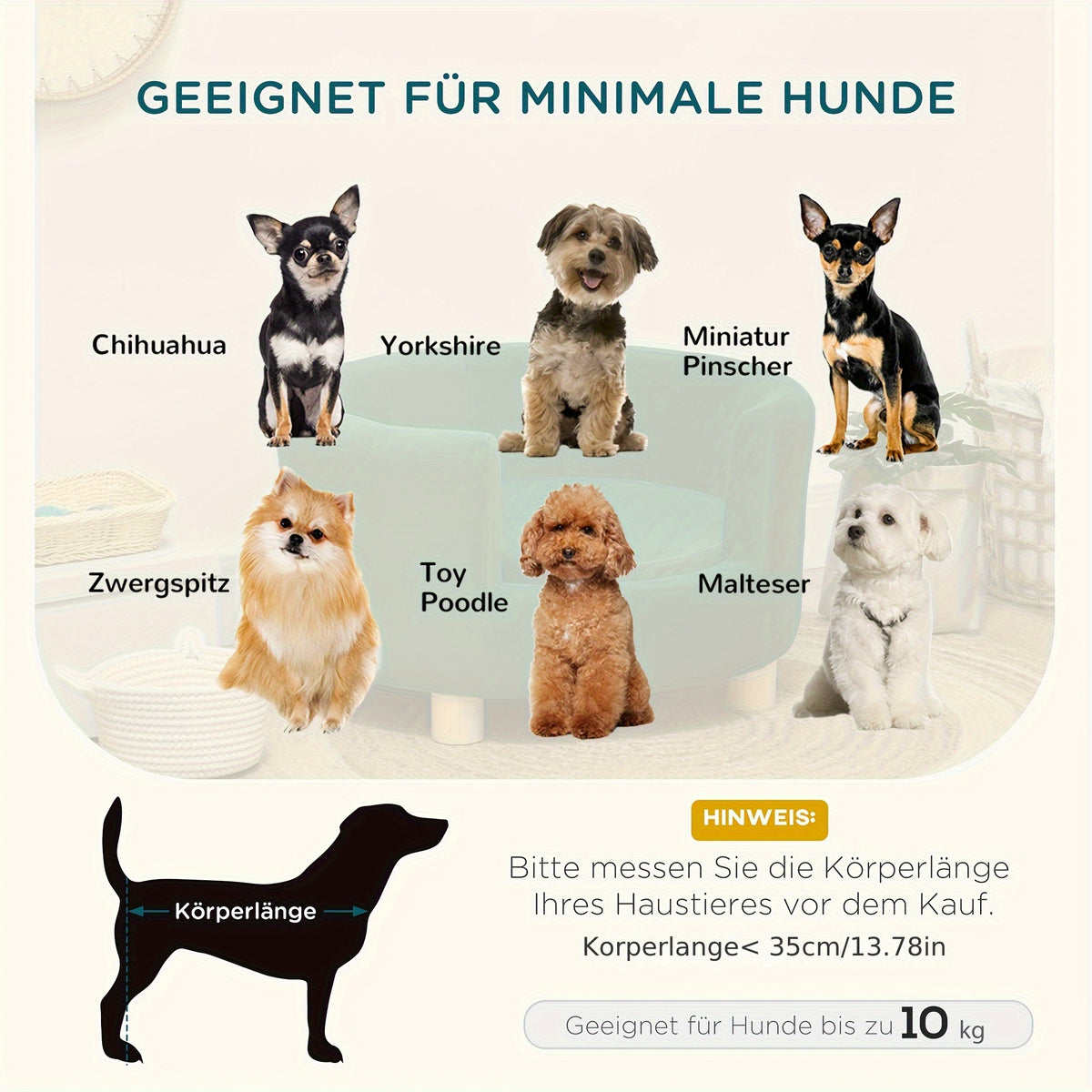 Hondenmand – Hondenkussen – Hondensofa – Huisdierbed – Ronde Mand – Extra Klein Hondenras – Nylon Materiaal – Verhoogde Pootjes – Geometrisch Groen Design