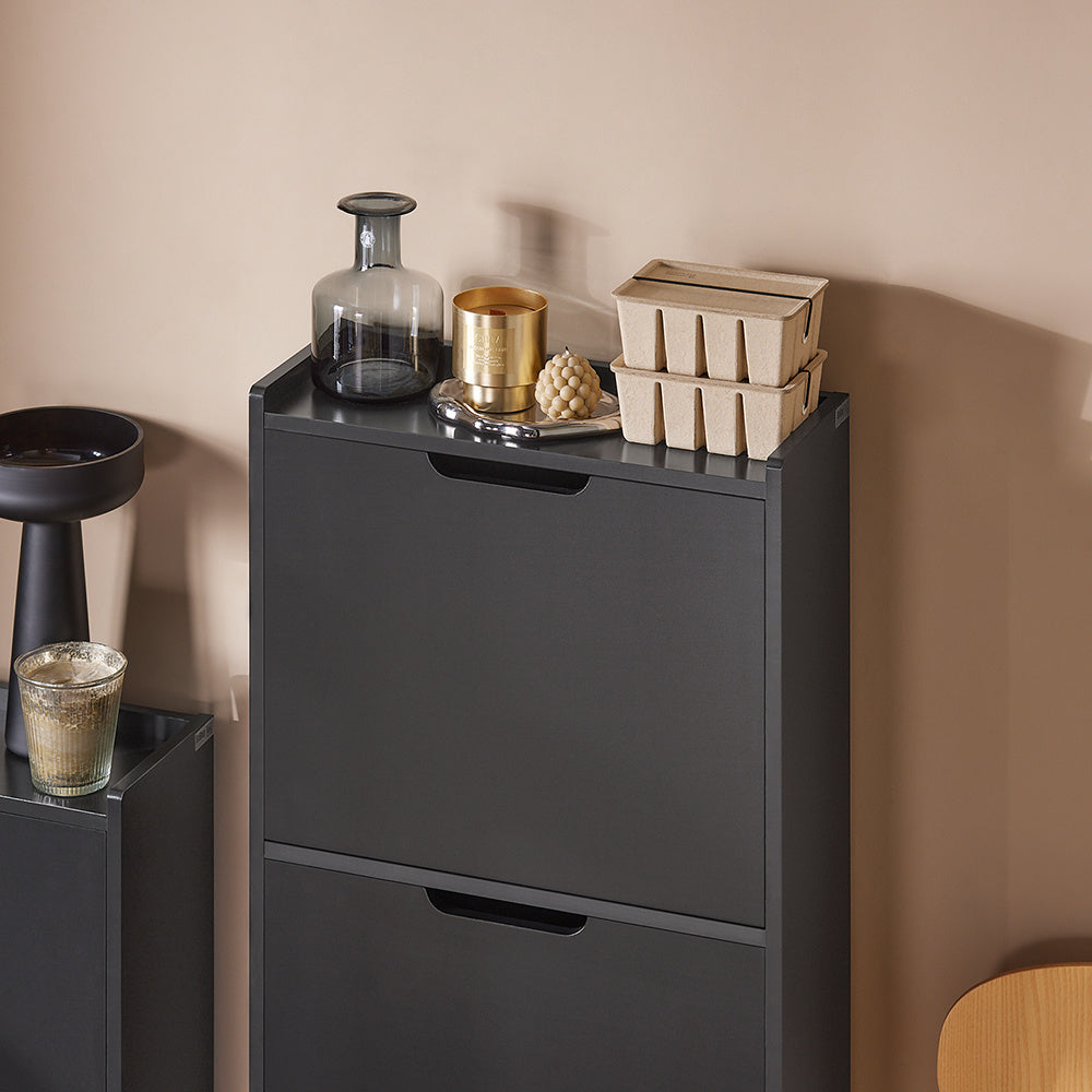Schoenenkast – Schoenenrek – Schoenenopberger – Opbergkast – Smalle Halmeubel – Compact 50x19x129 cm – MDF Zwart Gelakt