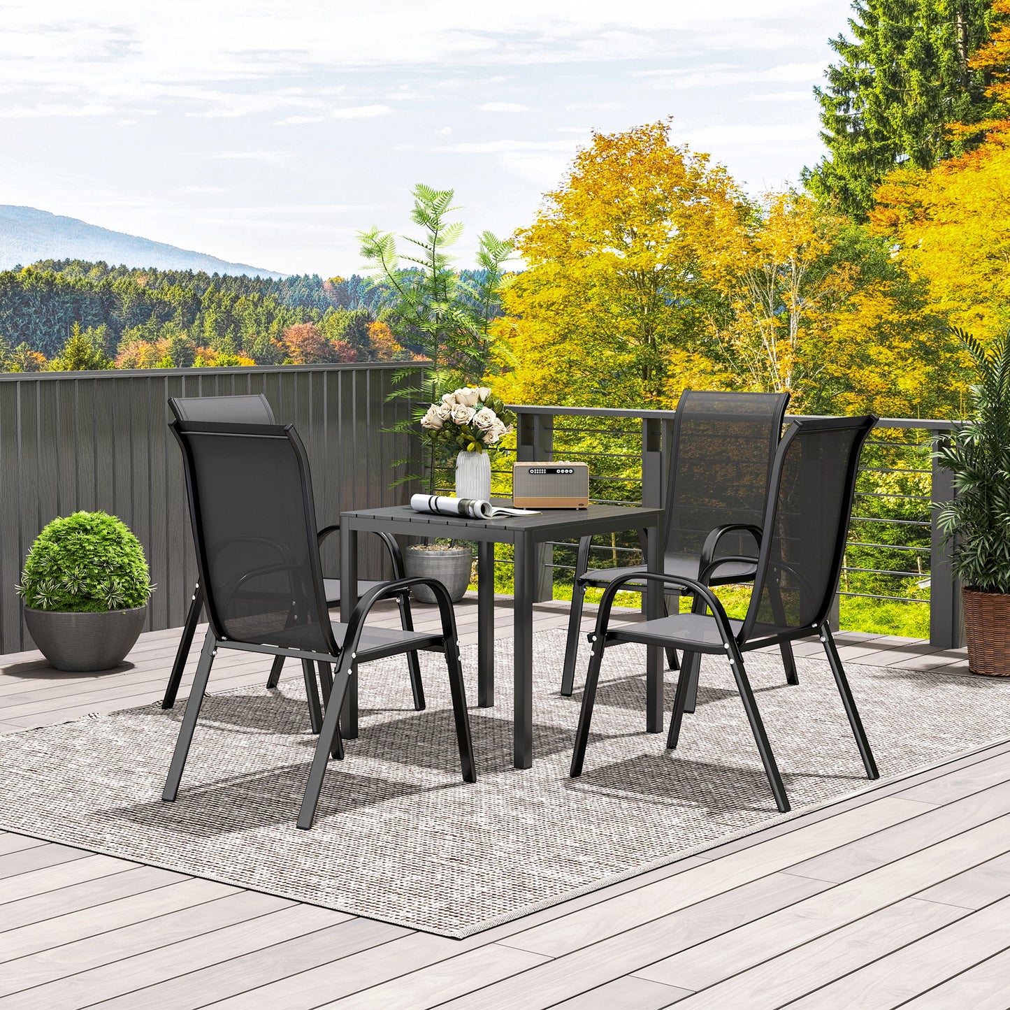 Aluminium Tuinset Tafel – Campingtafel – Buiten tafel – Balkon tafel – Buffet tafel – Zwart – Weerbestendig Aluminium – Houtlook Design 73x73 cm