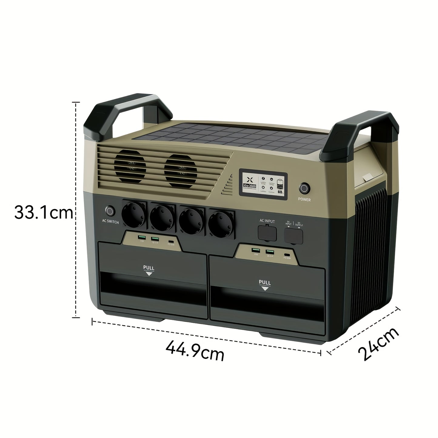 Zonnegenerator – Draagbare Generator – Powerstation – Energiecentrale – Noodstroom – 3600Wh LiFePO4 Batterij – 3200W Piekvermogen – 4 AC Uitgangen – Snel Laden – Quick-Swap Batterij