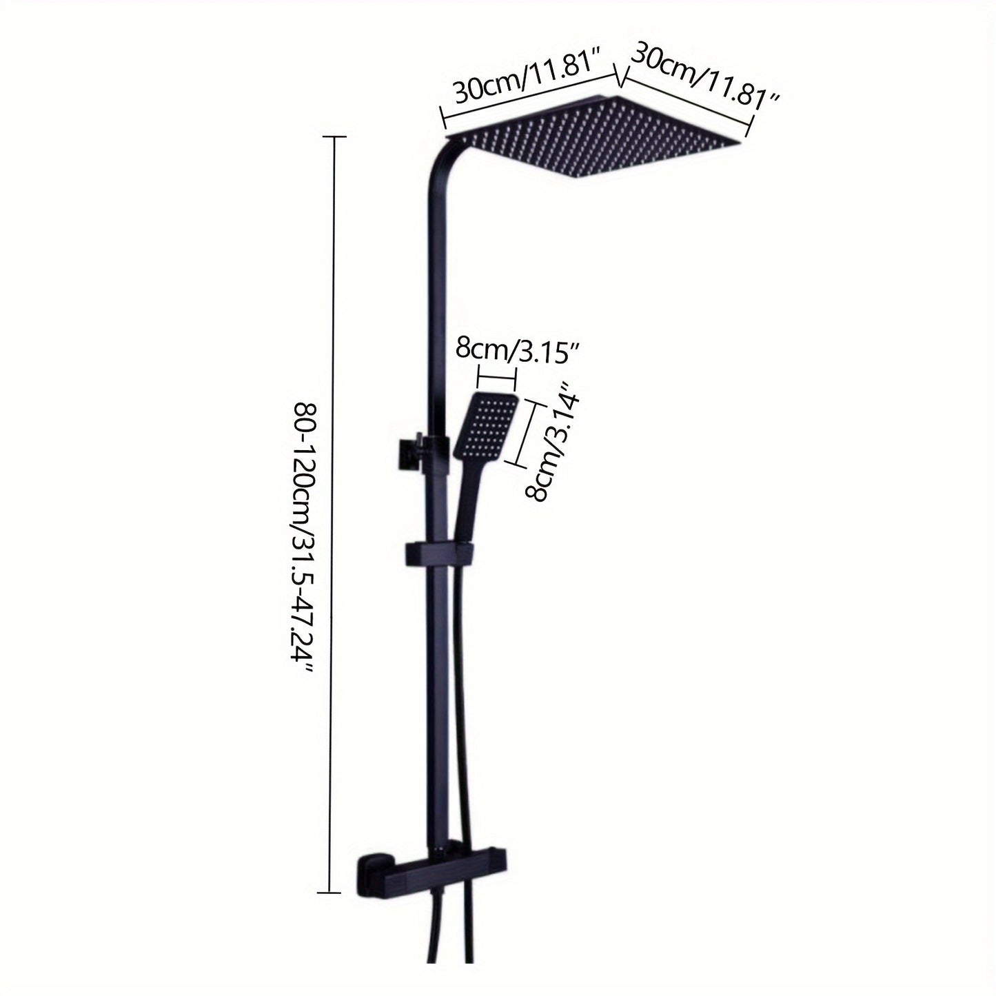 Douchekolom Zwart – Douchepaneel – Regendouche – Thermostaatkraan – Handdouche – 30x30 cm Regendouche – Veilig Thermostaatventiel