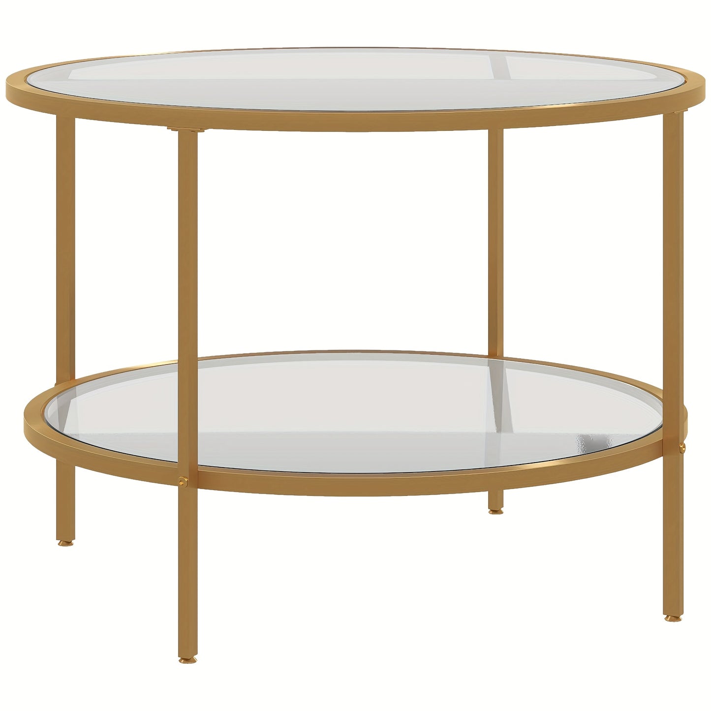 Salontafel – Bijzettafel – Woonkamertafel – Koffietafel – Nachtkastje – Ronde Gouden Salontafel – Stalen Frame – 60x43 cm – Met Opbergruimte