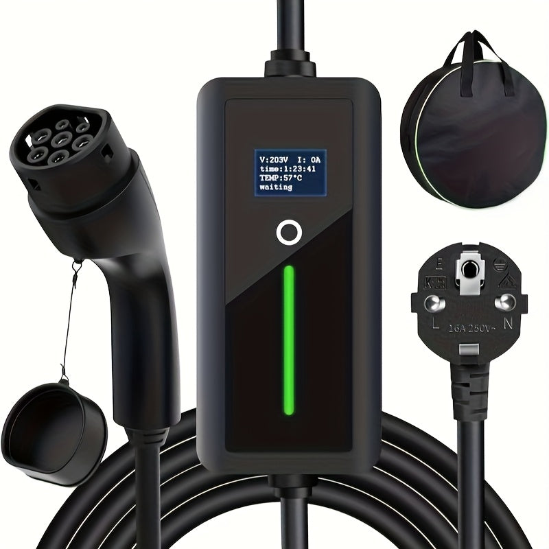 Type 2 Mobiele Oplader – Laadkabel Elektrische Auto – EV Laadsnoer – Oplaadkabel USB-C – Type 2 Stekker – 7,5 Meter – 16 Ampère – 3,5 kW Veilig Laden