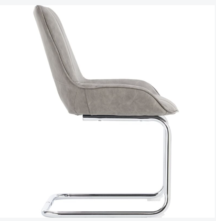 Eetkamerstoel – Keukenstoel – Woonkamerstoel – Stoel Met Armleuning – Kunstleren Stoel Grijs – Set Van 2 – Stevig Metalen Frame – Comfortabele Foam Vulling