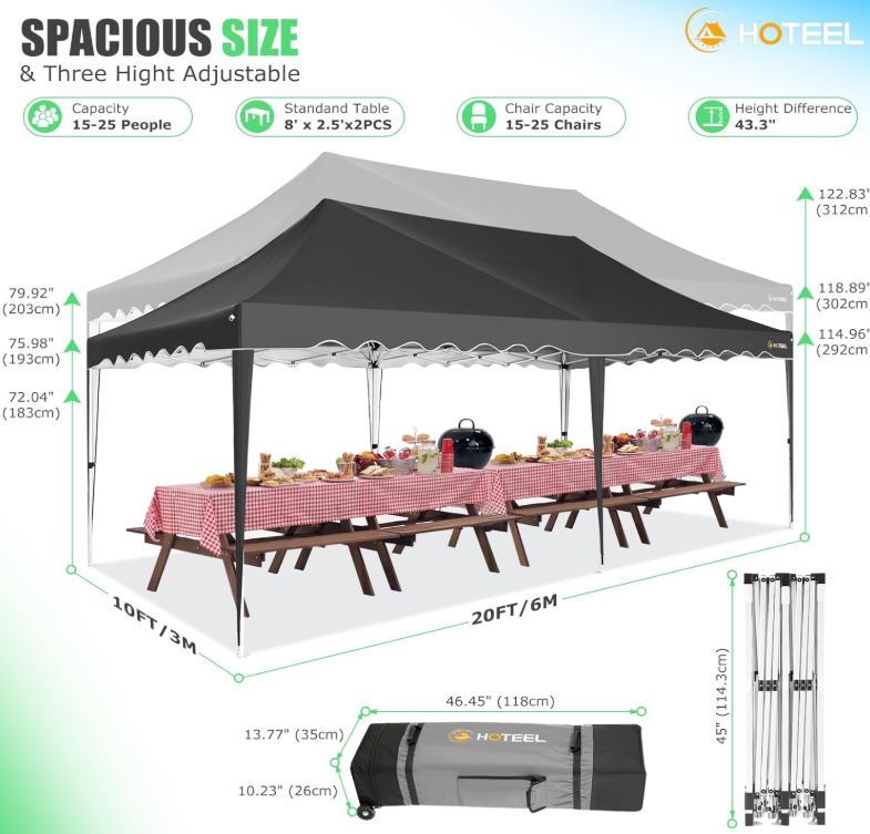 Feesttent – Partytent – Paviljoen – Tuintent – Opvouwbare Tent – 3x6 Meter – 6 Afneembare Zijwanden – Zilveren Coating – Draagtas Met Wieltjes – Inclusief Zandzakken