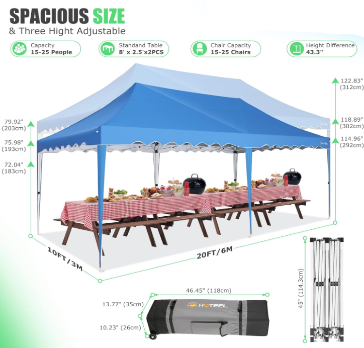 Partytent – Feesttent – Tuintent – Paviljoen – Canopy – 3x6 Meter – Waterdicht Met 6 Zijwanden – Draagbare Tent Met Wieltjes
