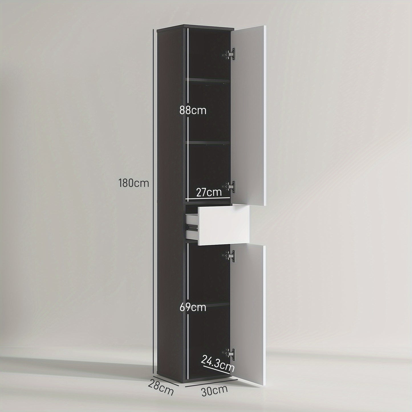 Kleankin Tall Space-Saving Bathroom Cabinet with 2 Doors, 2 Cabinets & Adjustable Shelves - Modern & Design, MDF/Fiberboard Construction, Moisture-Resistant Hardwood Frame, -Tip Safety System, Golden-Toned Hardware - Over-The