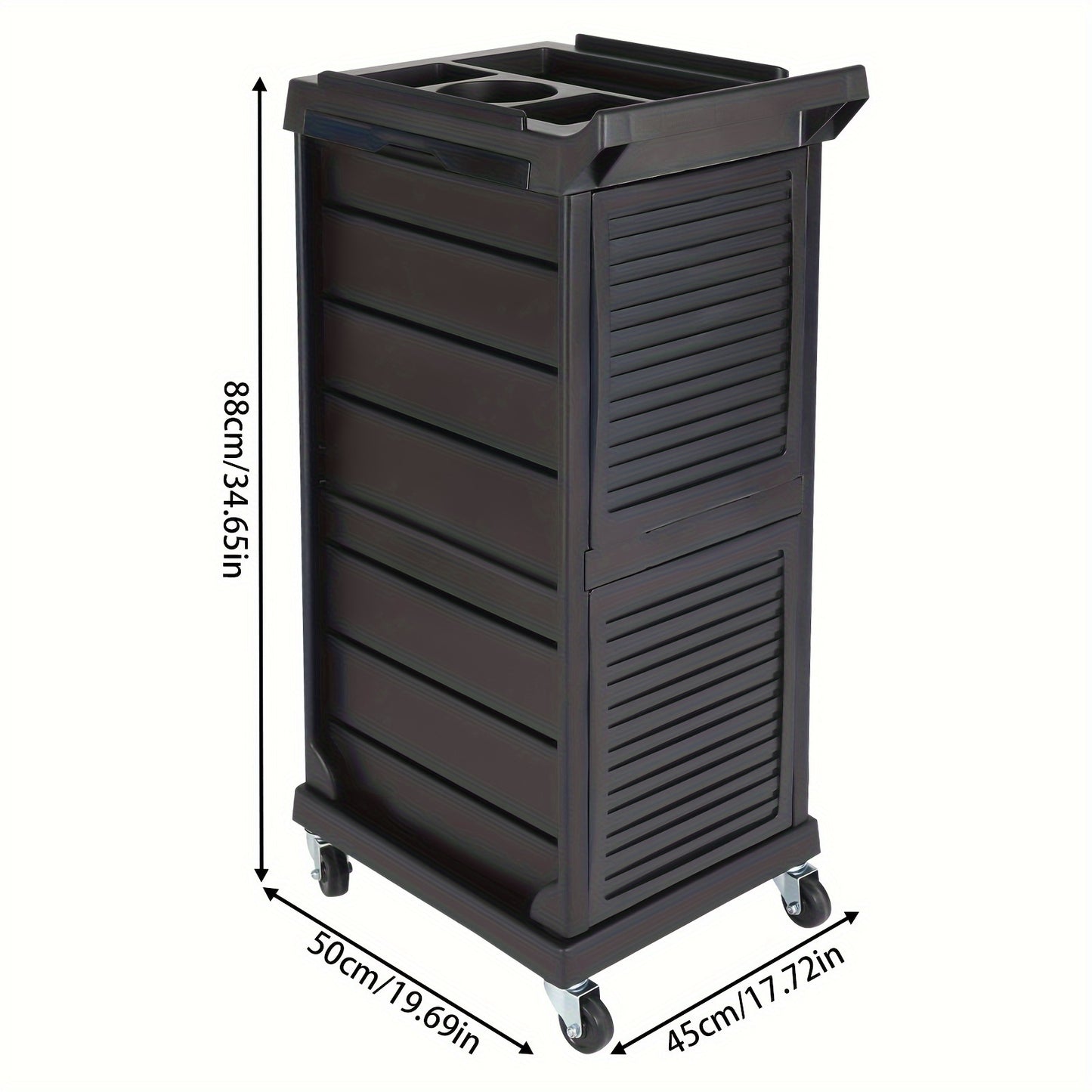 Opbergtrolley – Salonwagen – Beauty Trolley – Kapperswagen – Rollcontainer – Mobiel en Stabiel – 7 Niveaus Opbergruimte – Zwart Kunststof