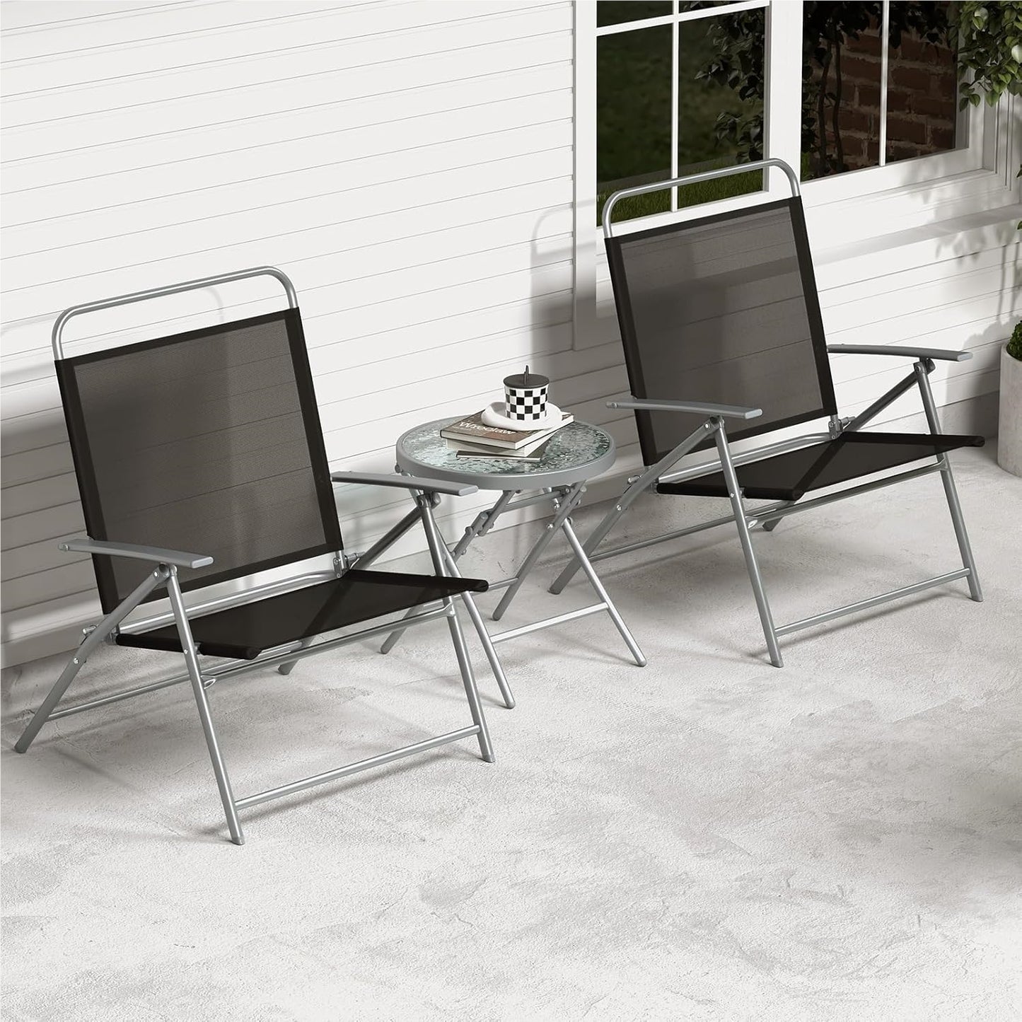 3-Delige Balkonset – Opvouwbare Tuinset – Bistroset – Balkonmeubilair – Terrasmeubilair – Extra Breed Zitvlak 57 cm – Duurzaam Metalen Frame