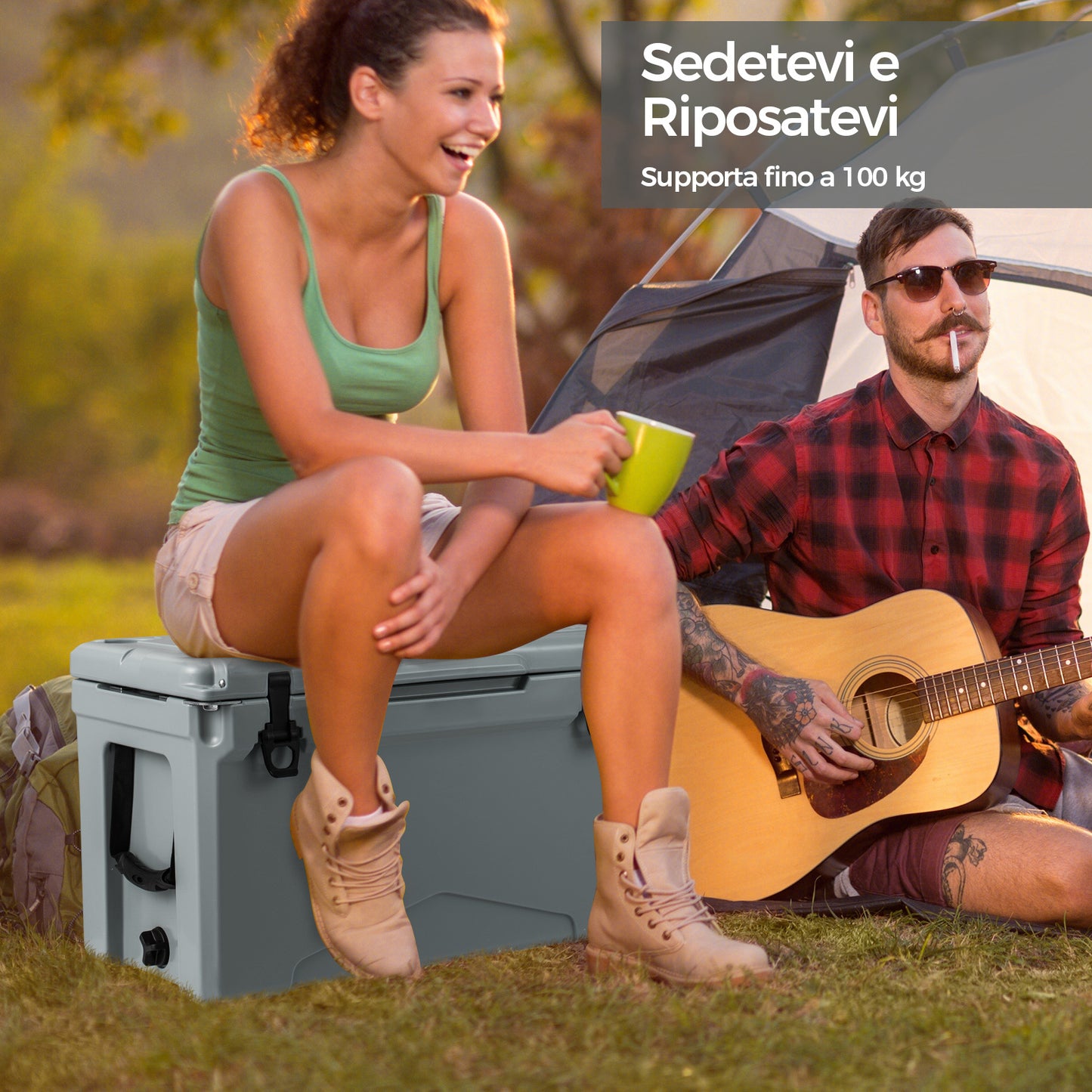 Koelbox – Frigobox – Picknickkoeler – Campingkoelbox – Hardcase Koelbox – 50 Quart – Rotomolded LLDPE – 5-7 Dagen Koelcapaciteit – Lekvrij Met Bekerhouders & Flesopener