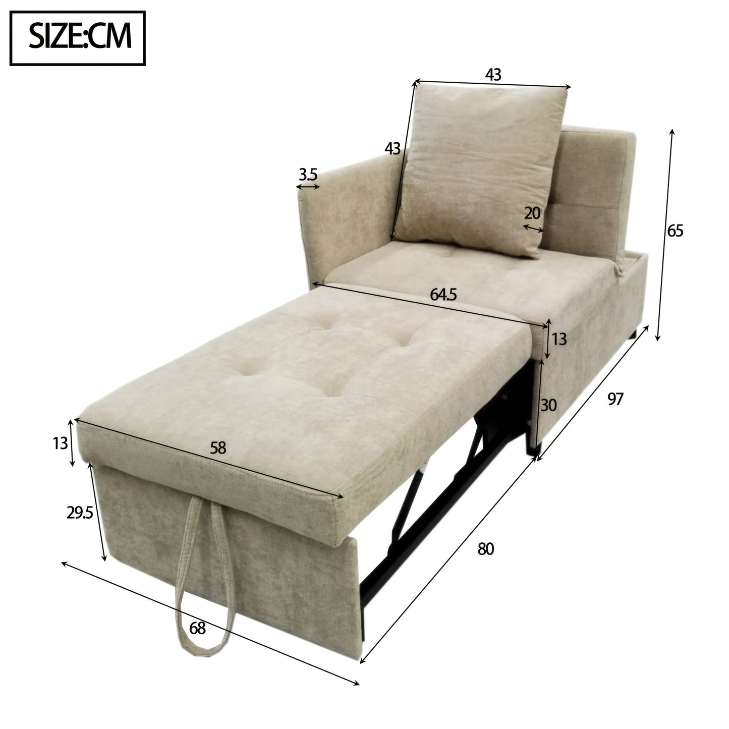 3-in-1 Convertible Sofa Bed with Adjustable Backrest - Space-Saving Sleeper Couch, Heavy-Duty Metal Frame, Modern Minimalist Design for Small Apartments, Living Room, Guest Room - Beige/Neutral Tone Furniture, Convertible Sof