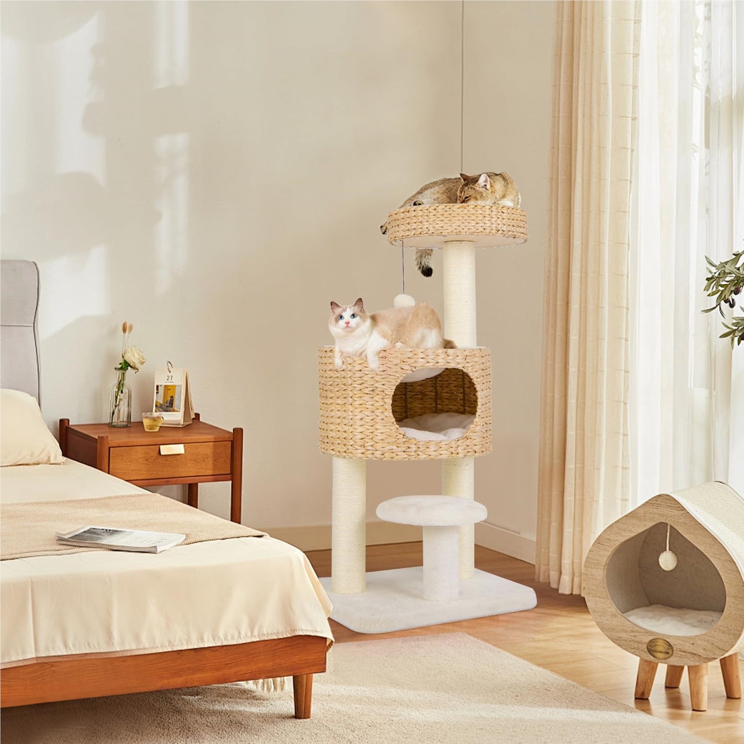 Krabpaal – Kattenkrabpaal – Kattenboom – Krabmeubel – Krabton – 104 cm Hoog – Met Kattenhol & Sisal Bekleding