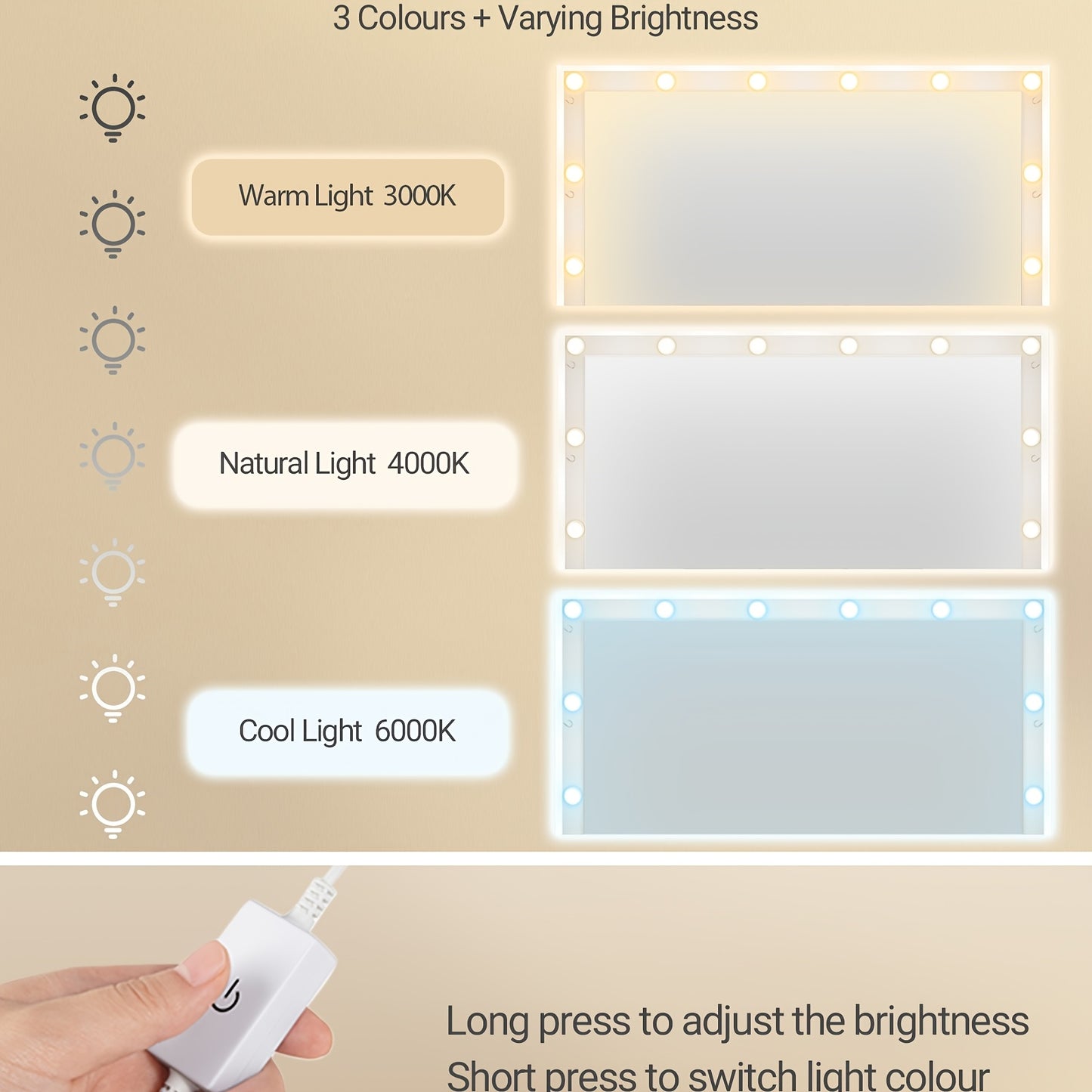 Dressing Table With HD Large Mirror, 3 Color Adjustable LED Lights, 5 Drawers And 2 Storage Cabinets, Open Storage, Bedroom, 40 X 108 X 149 Cm, White