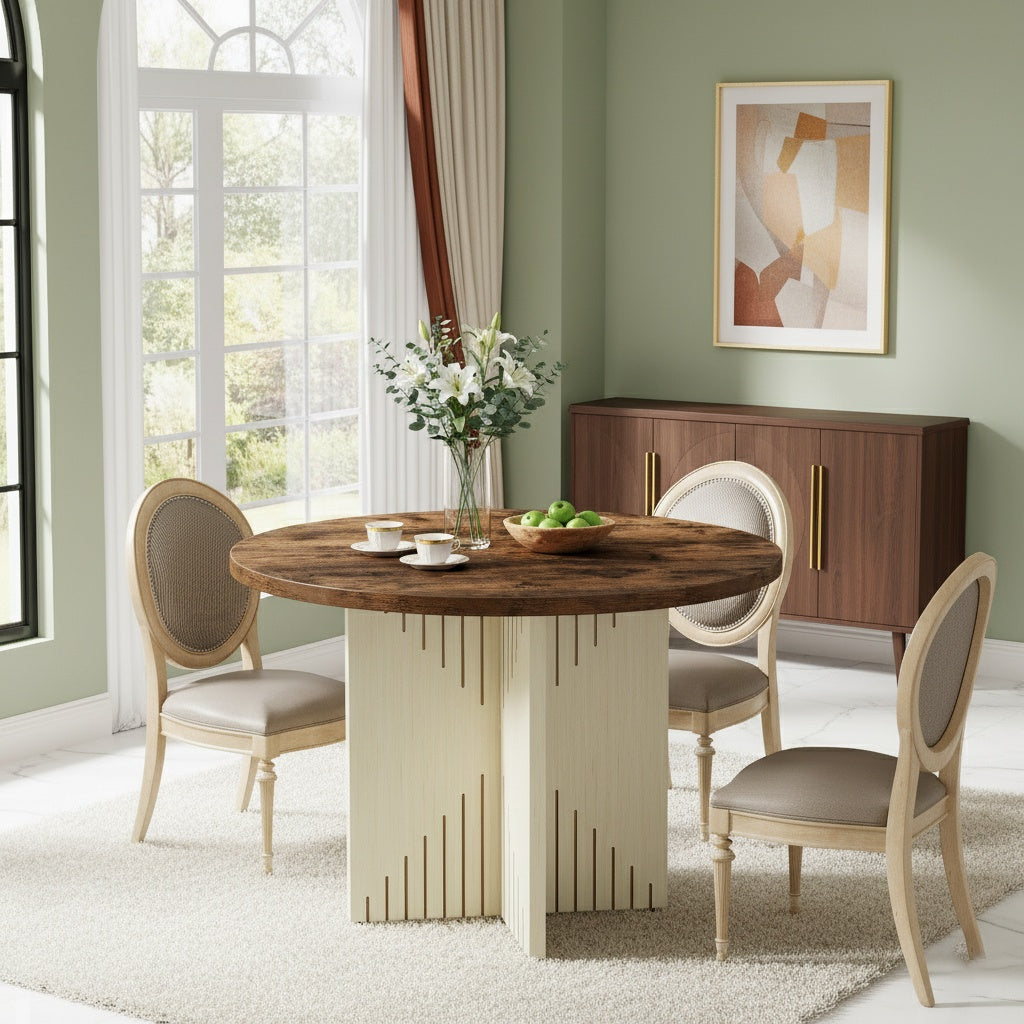 Eettafel – Ronde Tafel – Keukentafel – Diner Tafel – Ontbijttafel – Landelijk Design – Krasbestendig – Ø 100 cm