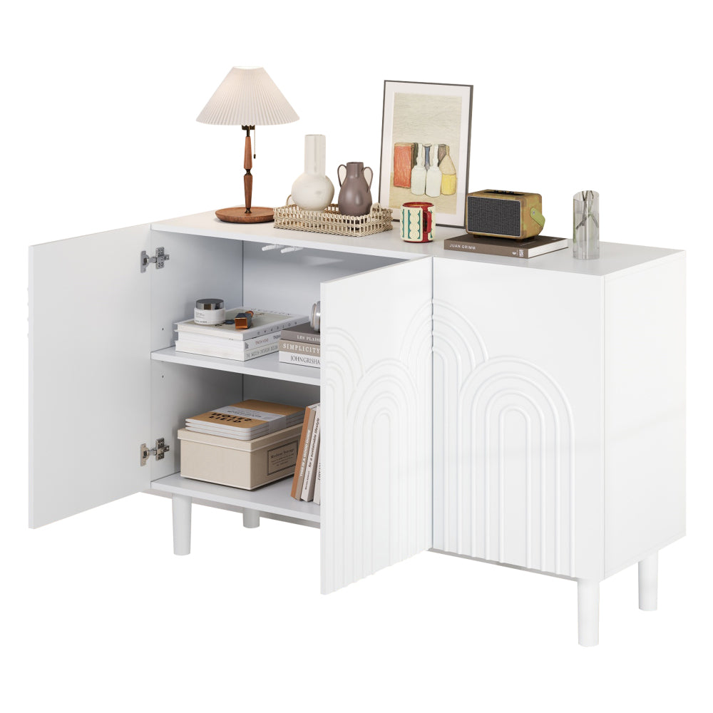 Dressoir – Sideboard – Opbergkast – Kast – Wandmeubel – Wit – 120x38,5x79 cm – Verstelbare Plank – 16 cm Poten