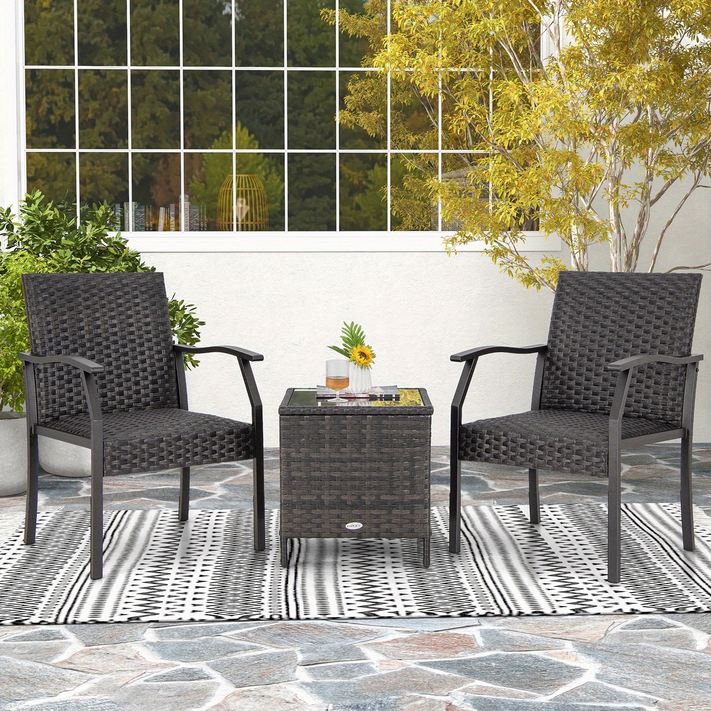 Balkonset – Tuinset – Bistroset – Loungeset – Balkonmeubels – 3-delig Rattan – Weerbestendig PE Rattan – Comfortabele Snel Droge Kussens